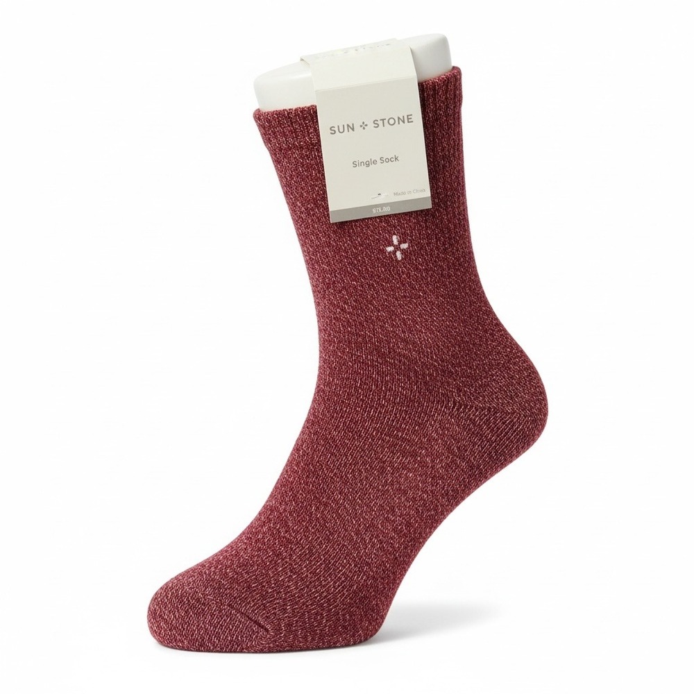 Sun + Stone Mens Burgundy‎ Marl Knit Single Crew Sock Non-Slip Grippers NEW